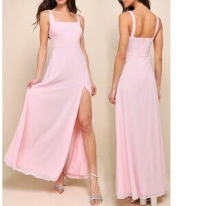Lulu's Blush Pink Square Neck Maxi Dress with Side Slit